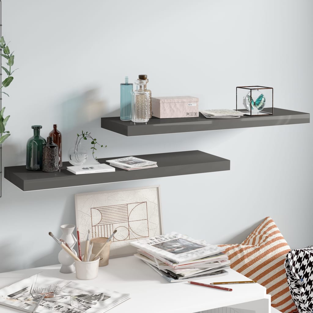 Wandschappen zwevend 2 st 80x23,5x3,8 cm MDF hoogglans grijs is nu te koop bij PeponiXL, paradijselijk wonen!