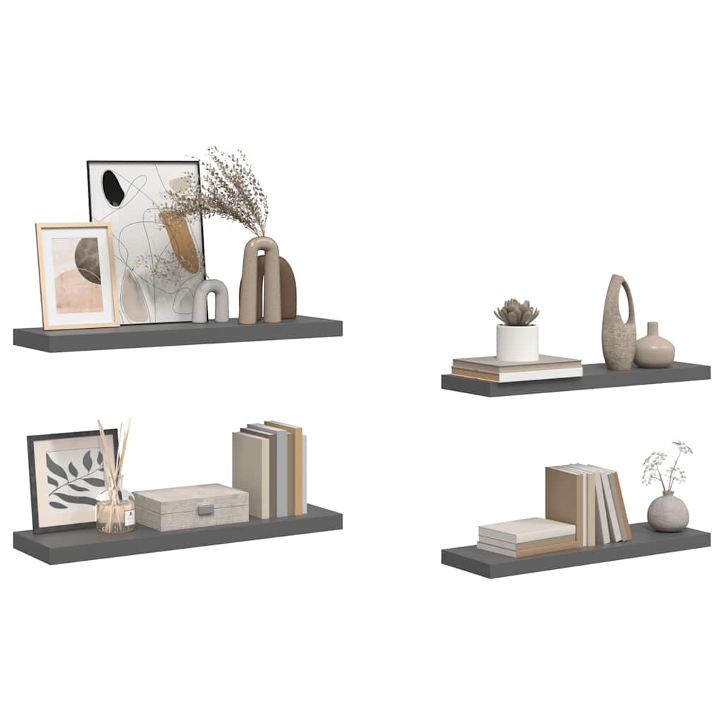 Wandschappen zwevend 4 st 80x23,5x3,8 cm MDF hoogglans grijs is nu te koop bij PeponiXL, paradijselijk wonen!