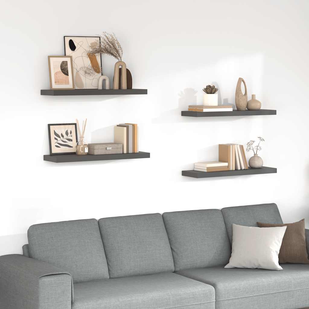 Wandschappen zwevend 4 st 80x23,5x3,8 cm MDF hoogglans grijs is nu te koop bij PeponiXL, paradijselijk wonen!