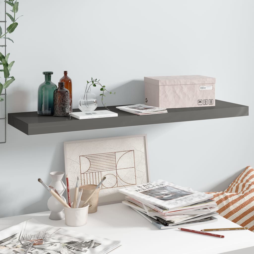 Wandschap zwevend 90x23,5x3,8 cm MDF hoogglans grijs is nu te koop bij PeponiXL, paradijselijk wonen!