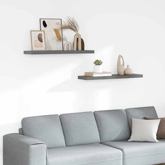 Wandschappen zwevend 2 st 90x23,5x3,8 cm MDF hoogglans grijs is nu te koop bij PeponiXL, paradijselijk wonen!