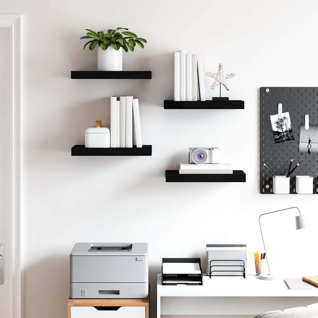 Wandschappen zwevend 4 st 40x23,5x3,8 cm MDF zwart