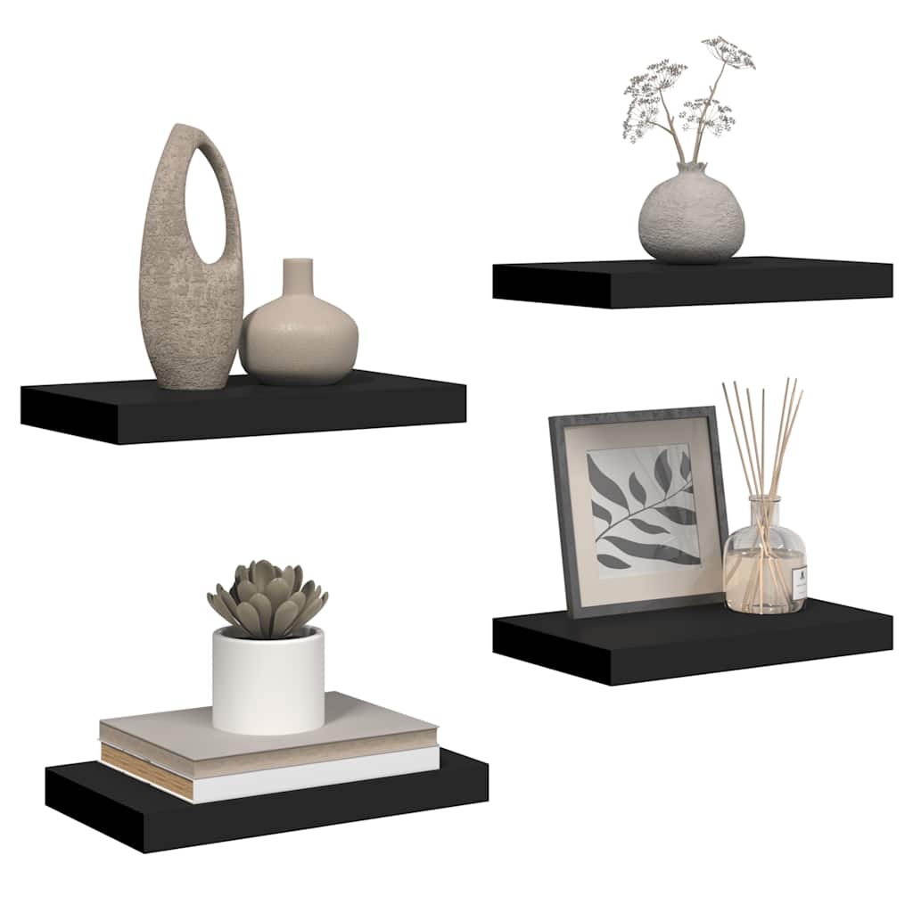 Wandschappen zwevend 4 st 40x23,5x3,8 cm MDF zwart