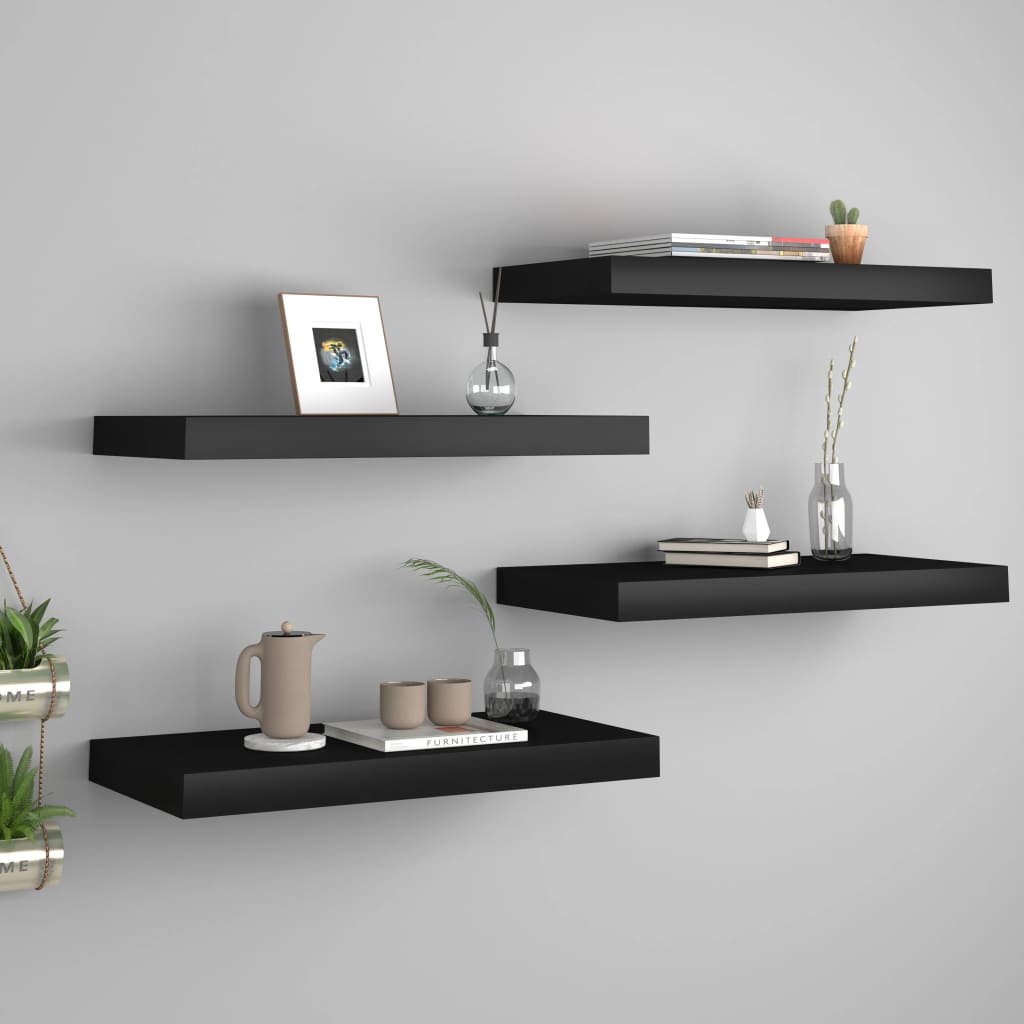 Wandschappen zwevend 4 st 50x23x3,8 cm MDF zwart is nu te koop bij PeponiXL, paradijselijk wonen!