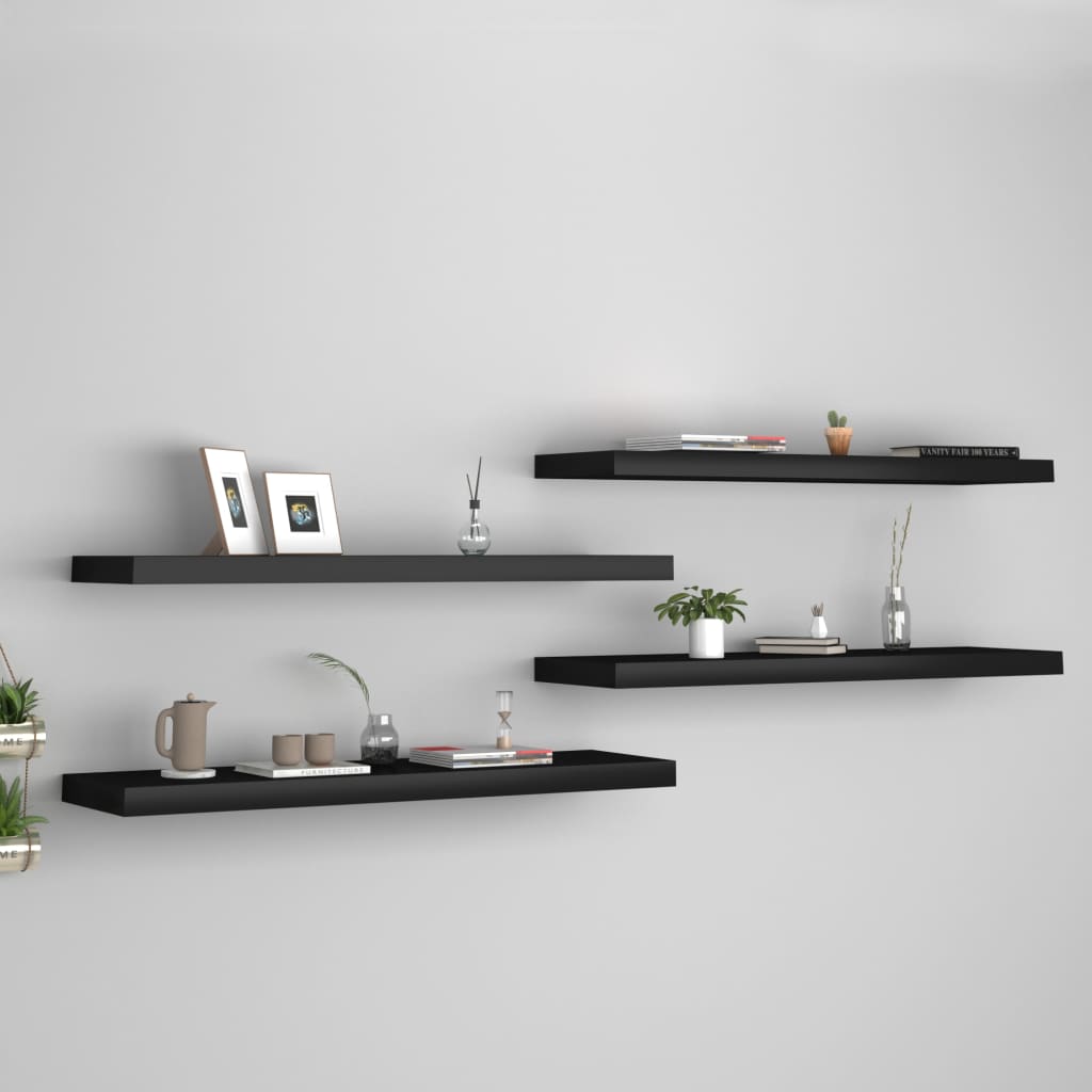 Wandschappen zwevend 4 st 90x23,5x3,8 cm MDF zwart is nu te koop bij PeponiXL, paradijselijk wonen!