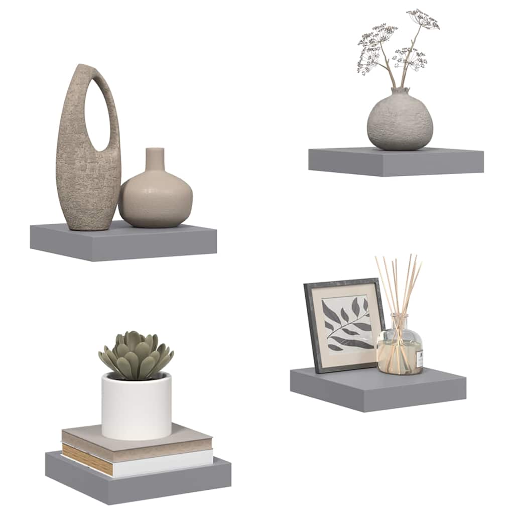 Wandschappen zwevend 4 st 23x23,5x3,8 cm MDF grijs is nu te koop bij PeponiXL, paradijselijk wonen!