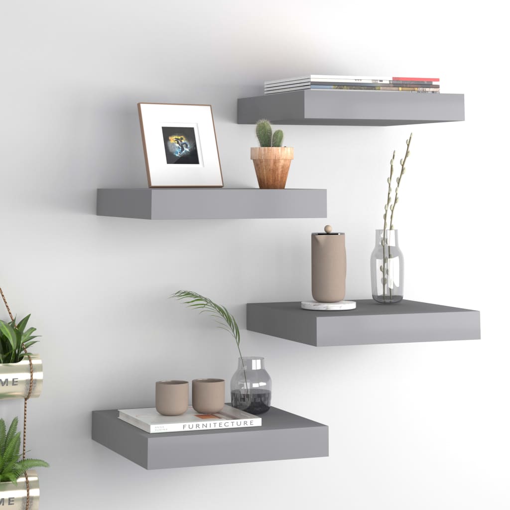 Wandschappen zwevend 4 st 23x23,5x3,8 cm MDF grijs is nu te koop bij PeponiXL, paradijselijk wonen!