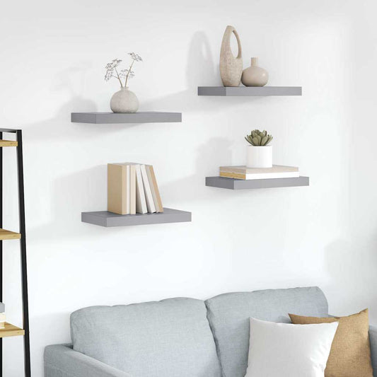 Wandschappen zwevend 4 st 23x23,5x3,8 cm MDF grijs is nu te koop bij PeponiXL, paradijselijk wonen!