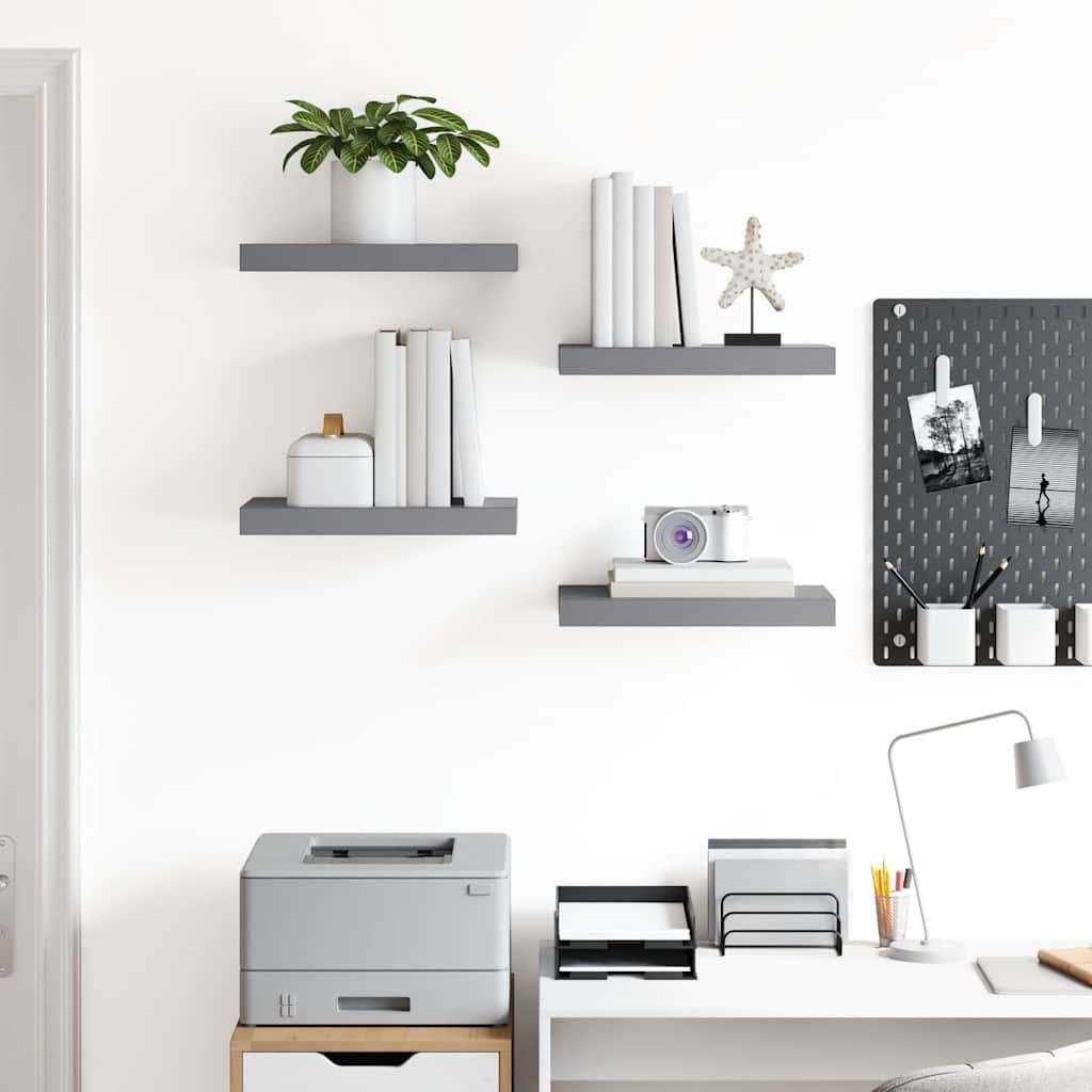 Wandschappen zwevend 4 st 40x23x3,8 cm MDF grijs is nu te koop bij PeponiXL, paradijselijk wonen!