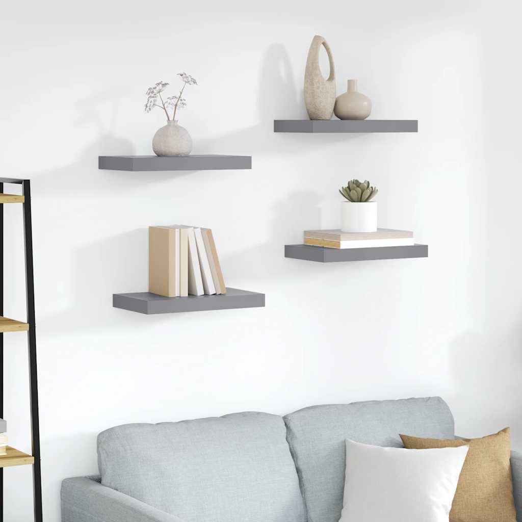 Wandschappen zwevend 4 st 40x23x3,8 cm MDF grijs is nu te koop bij PeponiXL, paradijselijk wonen!