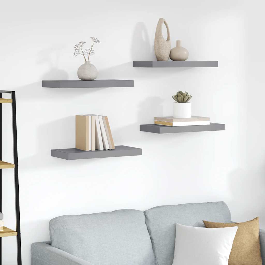 Wandschappen zwevend 4 st 50x23x3,8 cm MDF grijs is nu te koop bij PeponiXL, paradijselijk wonen!