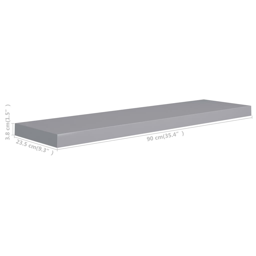 Wandschap zwevend 90x23,5x3,8 cm MDF grijs is nu te koop bij PeponiXL, paradijselijk wonen!