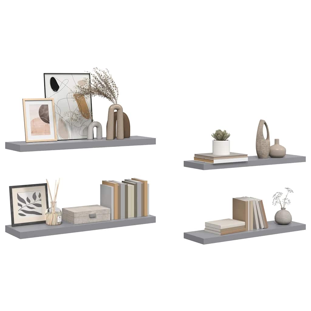 Wandschappen zwevend 4 st 90x23,5x3,8 cm MDF grijs is nu te koop bij PeponiXL, paradijselijk wonen!