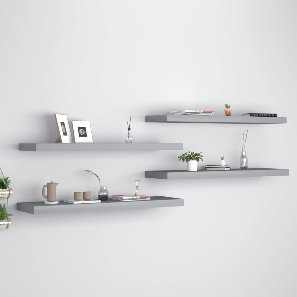 Wandschappen zwevend 4 st 90x23,5x3,8 cm MDF grijs is nu te koop bij PeponiXL, paradijselijk wonen!