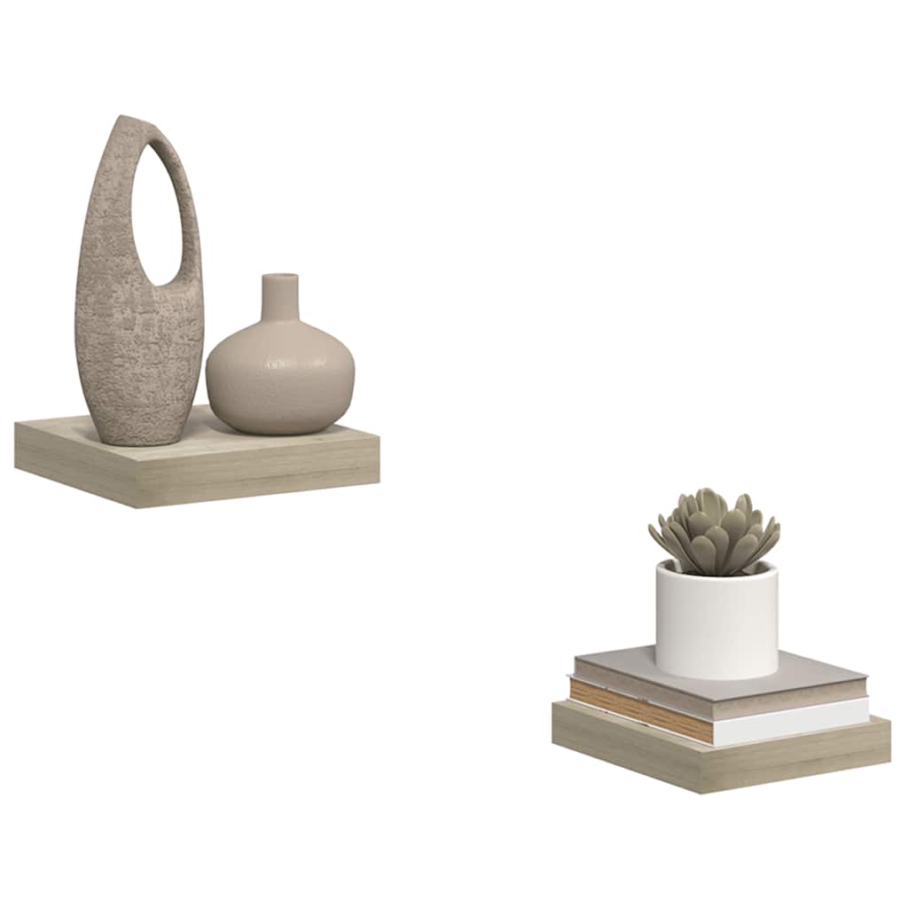 Wandschappen zwevend 2 st 23x23,5x3,8 cm MDF eikenkleurig is nu te koop bij PeponiXL, paradijselijk wonen!