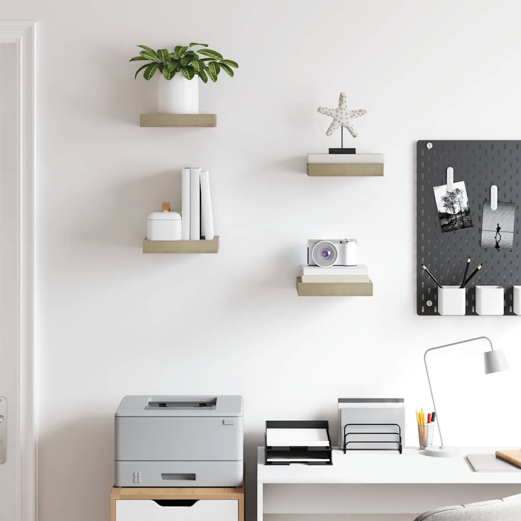 Wandschappen zwevend 4 st 23x23,5x3,8 cm MDF eikenkleurig is nu te koop bij PeponiXL, paradijselijk wonen!