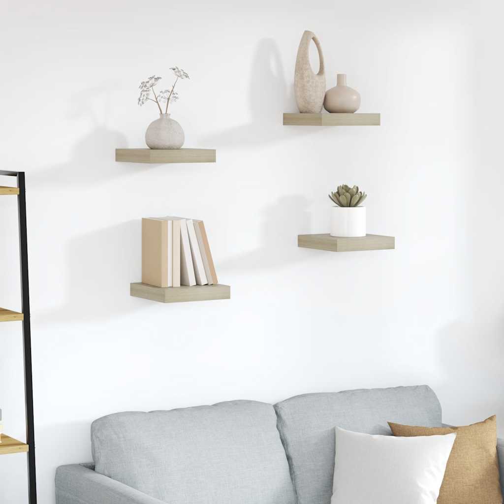 Wandschappen zwevend 4 st 23x23,5x3,8 cm MDF eikenkleurig is nu te koop bij PeponiXL, paradijselijk wonen!