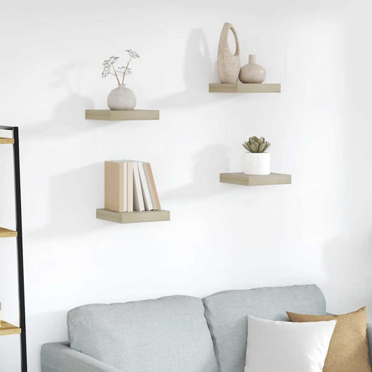 Wandschappen zwevend 4 st 23x23,5x3,8 cm MDF eikenkleurig is nu te koop bij PeponiXL, paradijselijk wonen!