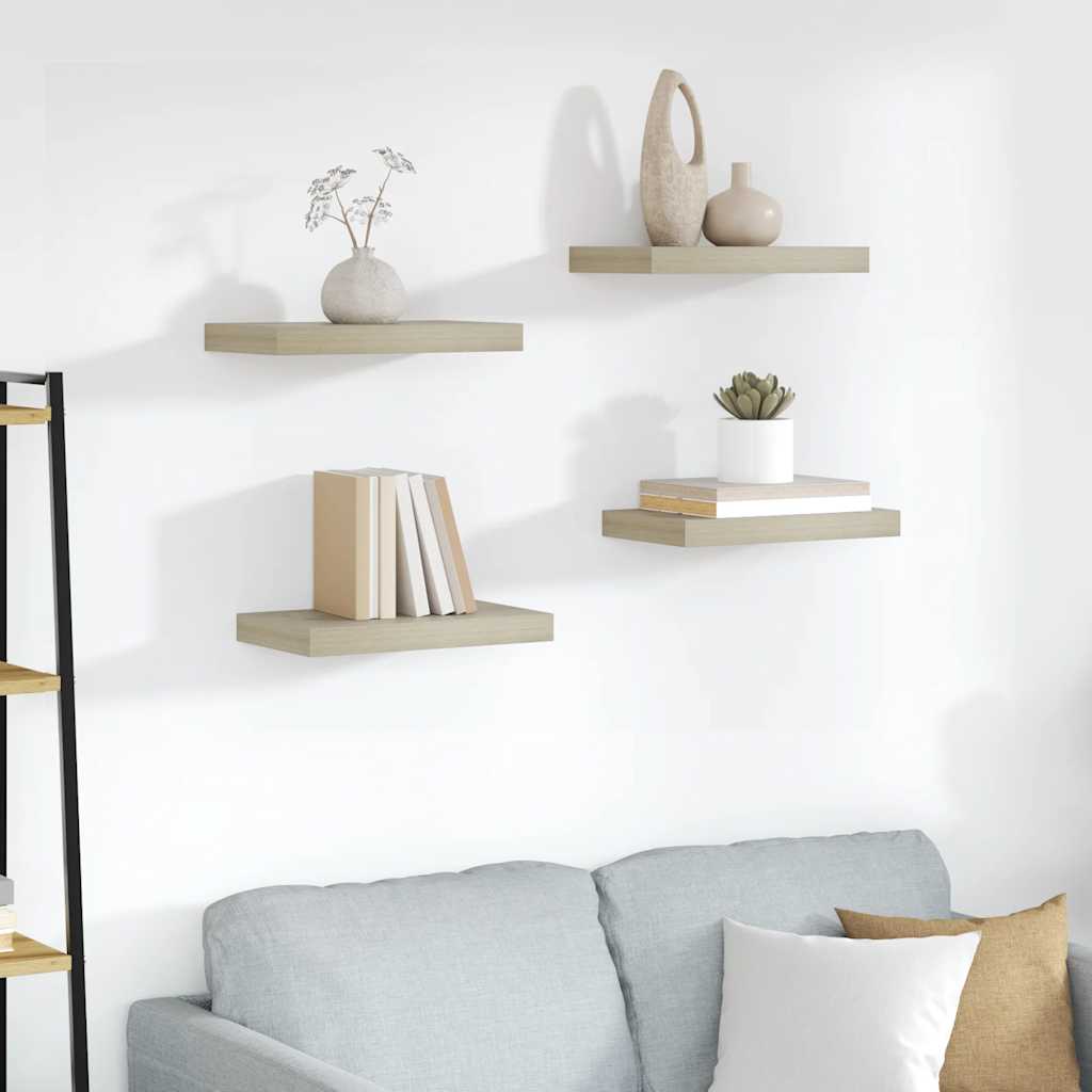 Wandschappen zwevend 4 st 40x23x3,8 cm MDF eikenkleurig is nu te koop bij PeponiXL, paradijselijk wonen!