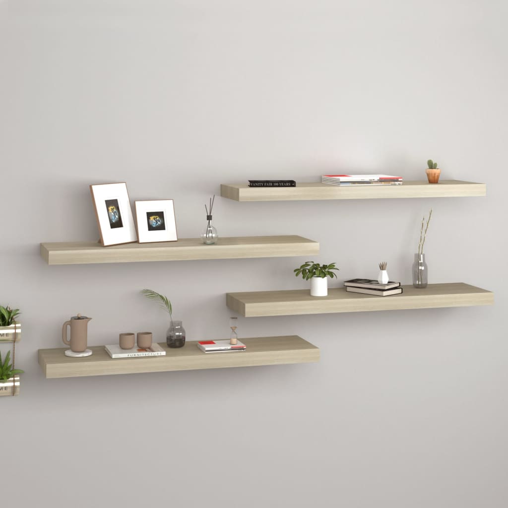 Wandschappen zwevend 4 st 80x23,5x3,8 cm MDF eikenkleurig is nu te koop bij PeponiXL, paradijselijk wonen!