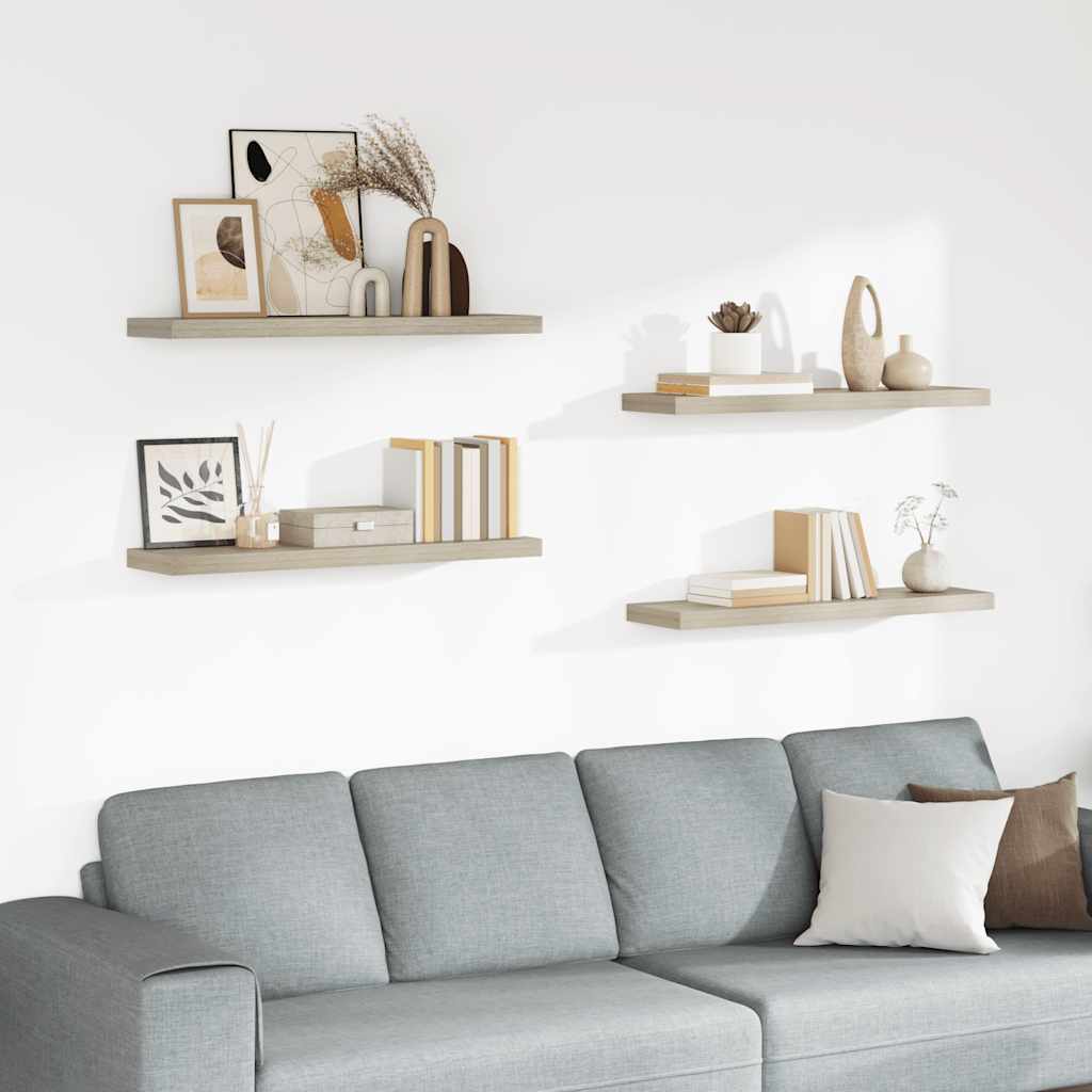 Wandschappen zwevend 4 st 90x23,5x3,8 cm MDF eikenkleurig is nu te koop bij PeponiXL, paradijselijk wonen!
