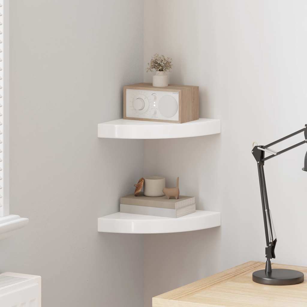 Zwevende hoekplanken 2 st hoogglans wit 25x25x3,8 cm MDF is nu te koop bij PeponiXL, paradijselijk wonen!