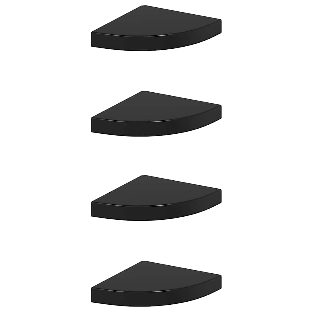 Hoekschappen zwevend 4 st 25x25x3,8 cm MDF hoogglans zwart is nu te koop bij PeponiXL, paradijselijk wonen!