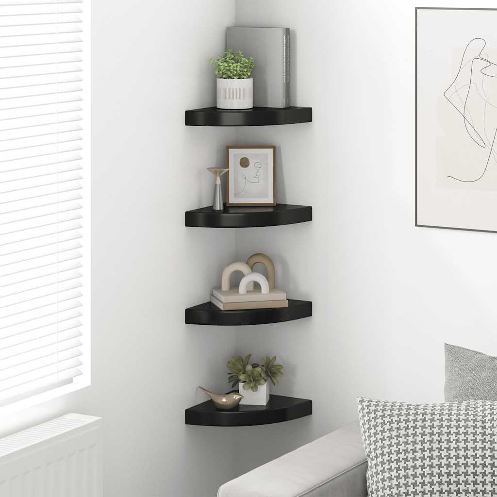 Hoekschappen zwevend 4 st 25x25x3,8 cm MDF hoogglans zwart is nu te koop bij PeponiXL, paradijselijk wonen!