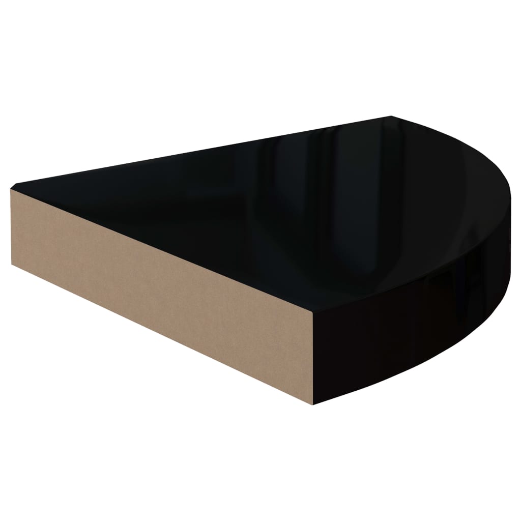 Hoekschappen zwevend 4 st 25x25x3,8 cm MDF hoogglans zwart is nu te koop bij PeponiXL, paradijselijk wonen!
