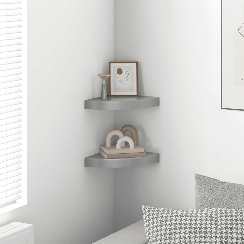 Hoekschappen zwevend 2 st 25x25x3,8 cm MDF hoogglans grijs is nu te koop bij PeponiXL, paradijselijk wonen!