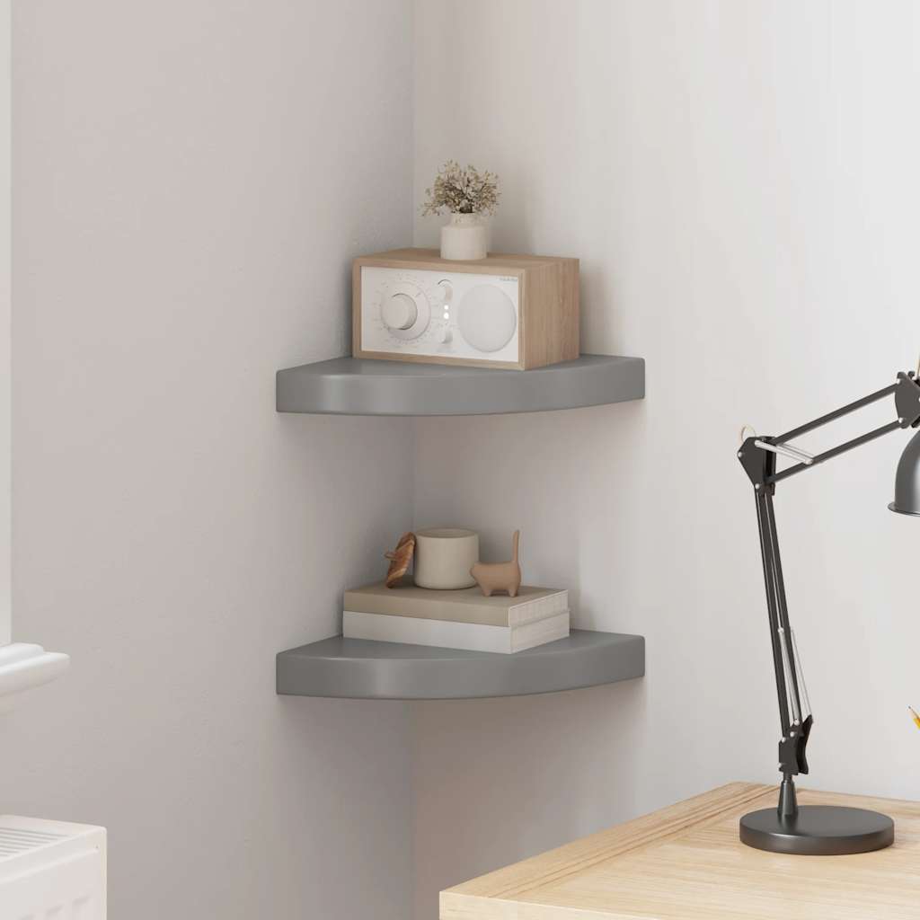 Hoekschappen zwevend 2 st 25x25x3,8 cm MDF hoogglans grijs is nu te koop bij PeponiXL, paradijselijk wonen!