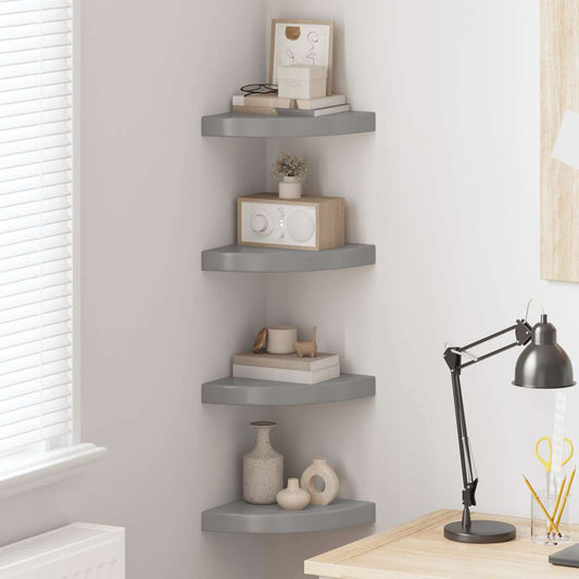 Hoekschappen zwevend 4 st 25x25x3,8 cm MDF hoogglans grijs is nu te koop bij PeponiXL, paradijselijk wonen!