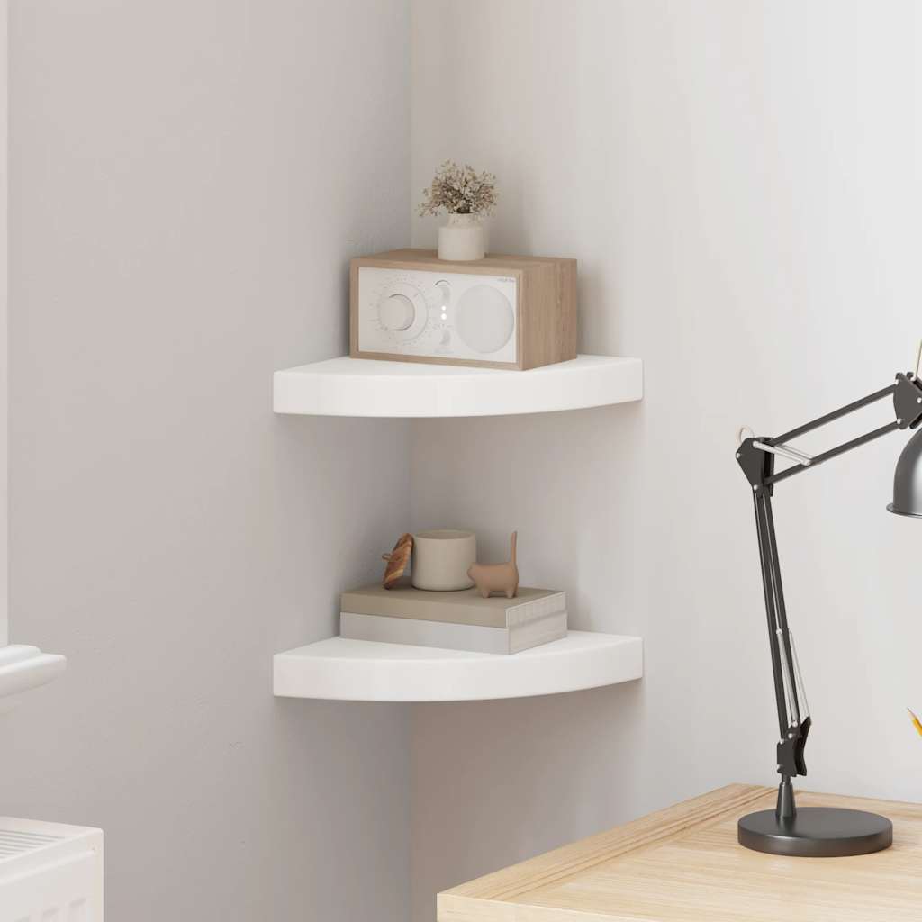 Hoekschappen zwevend 2 st 25x25x3,8 cm MDF wit is nu te koop bij PeponiXL, paradijselijk wonen!