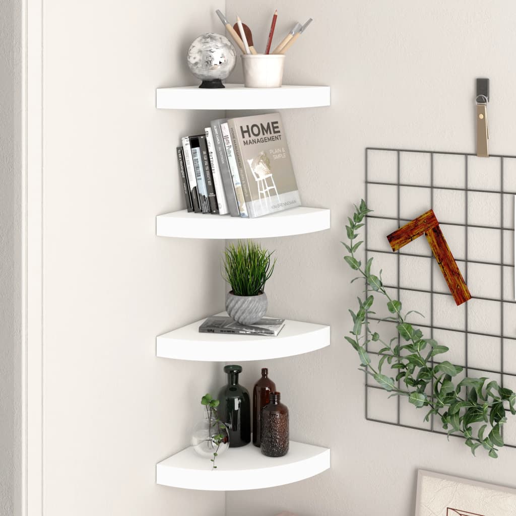 Hoekschappen zwevend 4 st 25x25x3,8 cm MDF wit is nu te koop bij PeponiXL, paradijselijk wonen!