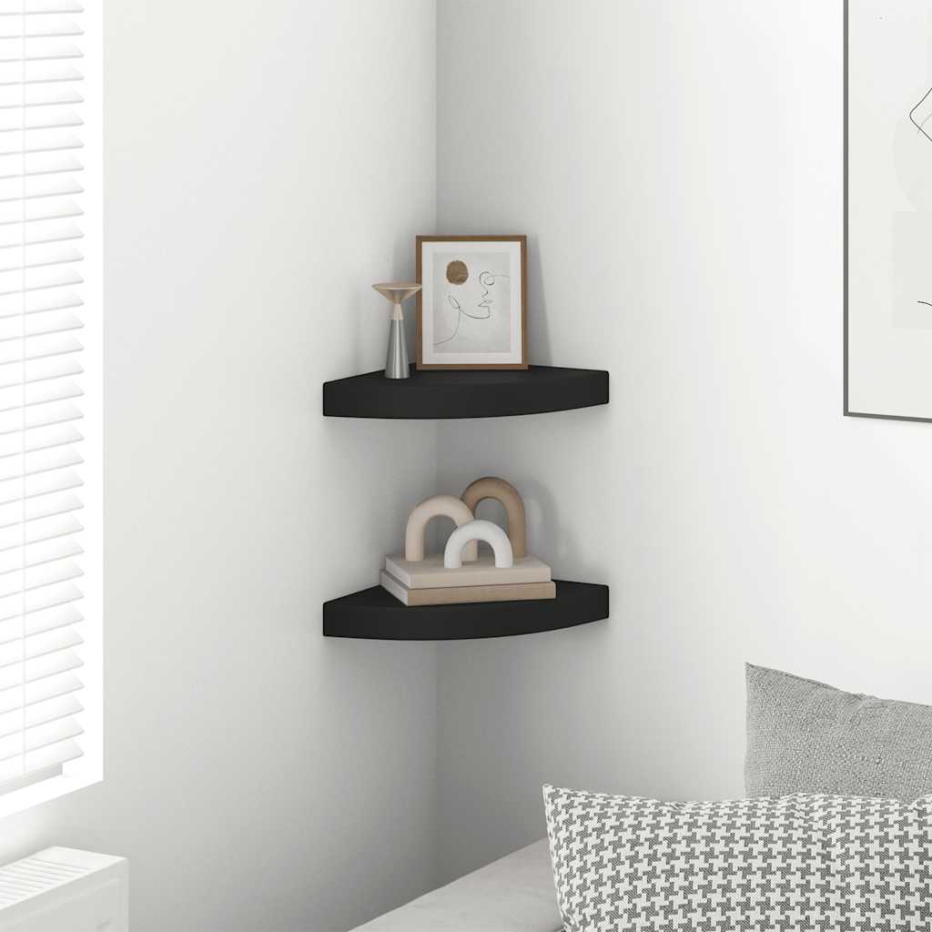 Hoekschappen zwevend 2 st 25x25x3,8 cm MDF zwart is nu te koop bij PeponiXL, paradijselijk wonen!