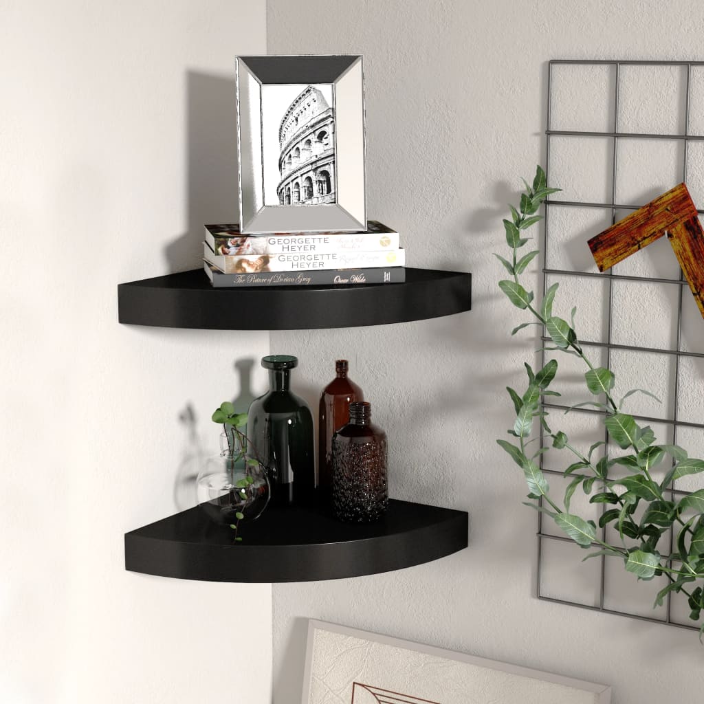 Hoekschappen zwevend 2 st 25x25x3,8 cm MDF zwart is nu te koop bij PeponiXL, paradijselijk wonen!