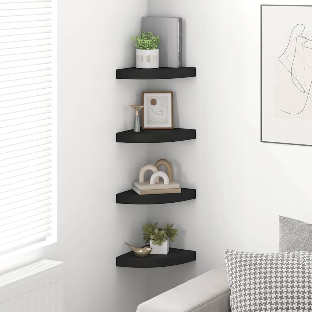 Hoekschappen zwevend 4 st 25x25x3,8 cm MDF zwart is nu te koop bij PeponiXL, paradijselijk wonen!
