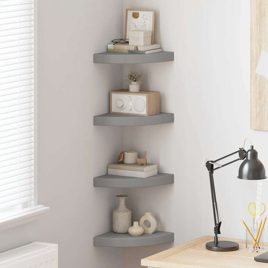Hoekschappen zwevend 4 st 25x25x3,8 cm MDF grijs is nu te koop bij PeponiXL, paradijselijk wonen!