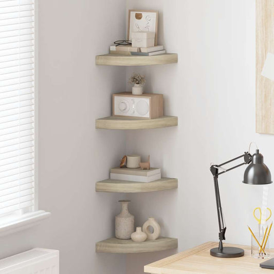 Hoekschappen zwevend 4 st 25x25x3,8 cm MDF eikenkleurig is nu te koop bij PeponiXL, paradijselijk wonen!