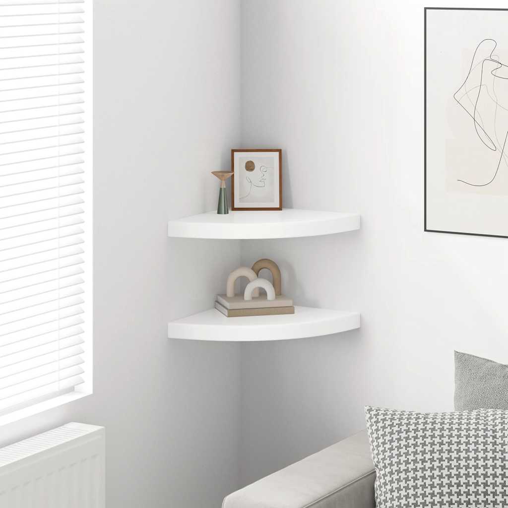 Hoekschappen zwevend 2 st 35x35x3,8 cm MDF hoogglans wit is nu te koop bij PeponiXL, paradijselijk wonen!
