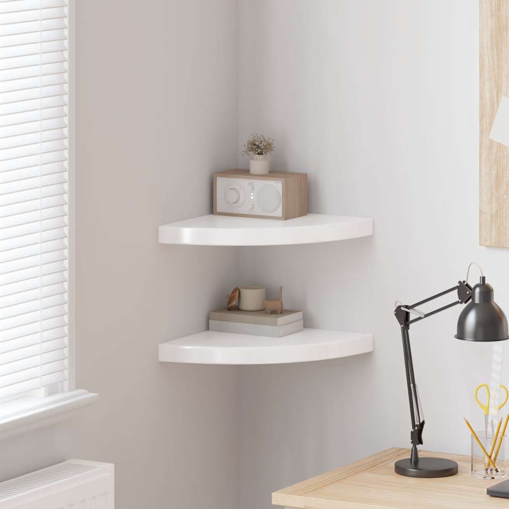 Hoekschappen zwevend 2 st 35x35x3,8 cm MDF hoogglans wit is nu te koop bij PeponiXL, paradijselijk wonen!