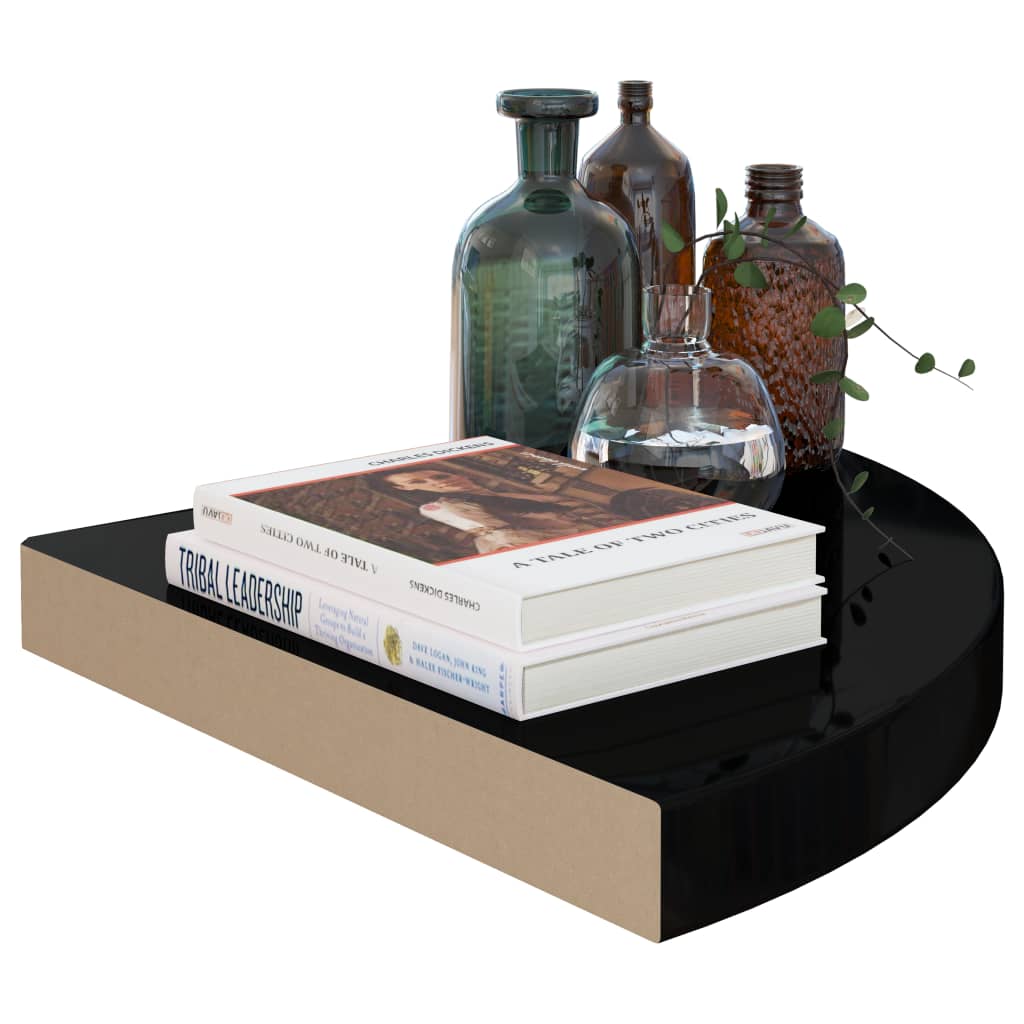 Hoekschappen zwevend 2 st 35x35x3,8 cm MDF hoogglans zwart is nu te koop bij PeponiXL, paradijselijk wonen!