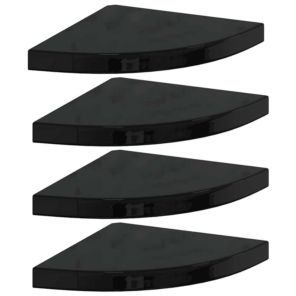 Hoekschappen zwevend 4 st 35x35x3,8 cm MDF hoogglans zwart is nu te koop bij PeponiXL, paradijselijk wonen!