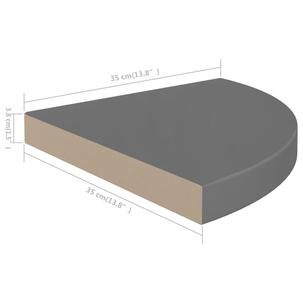 Hoekschappen zwevend 2 st 35x35x3,8 cm MDF hoogglans grijs is nu te koop bij PeponiXL, paradijselijk wonen!