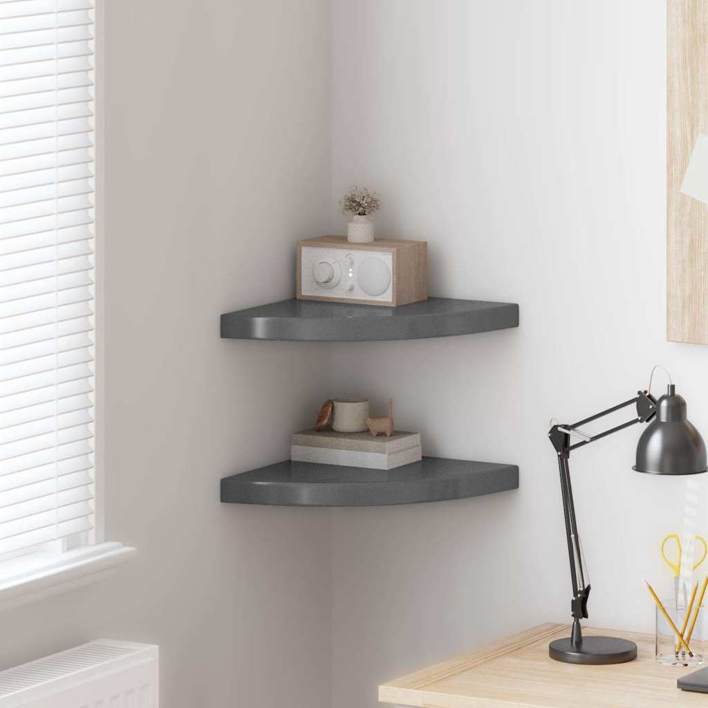 Hoekschappen zwevend 2 st 35x35x3,8 cm MDF hoogglans grijs is nu te koop bij PeponiXL, paradijselijk wonen!