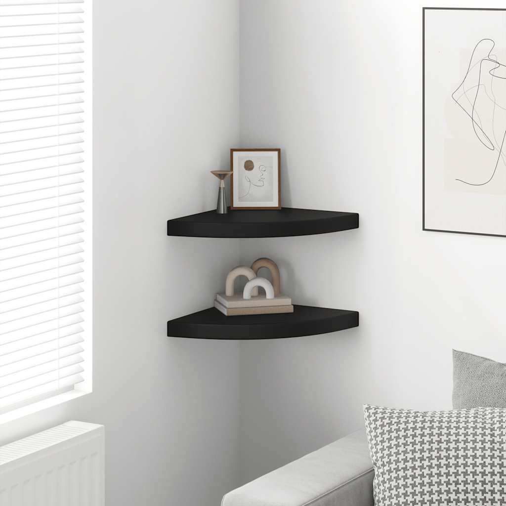 Hoekschappen zwevend 2 st 35x35x3,8 cm MDF zwart is nu te koop bij PeponiXL, paradijselijk wonen!