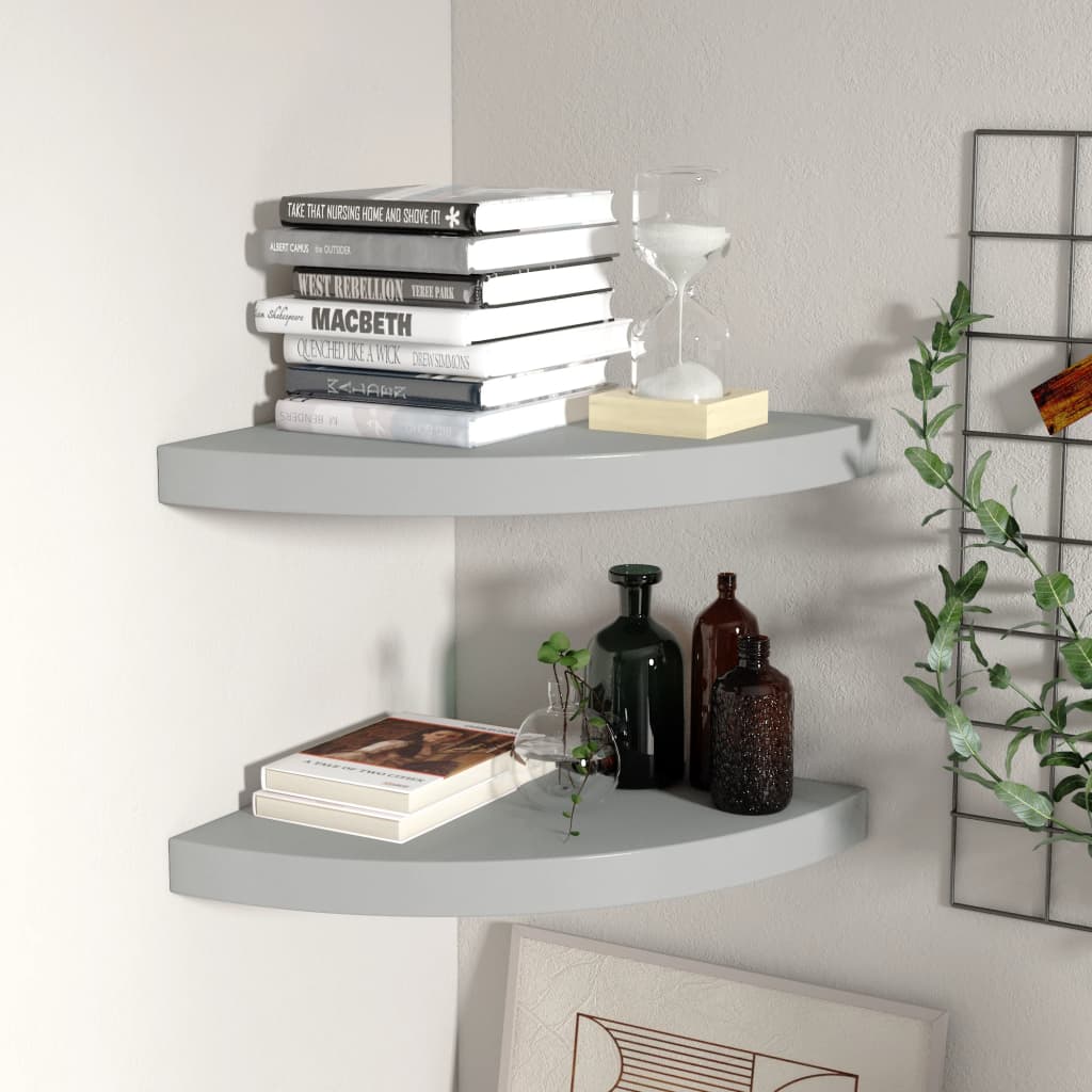 Hoekschappen zwevend 2 st 35x35x3,8 cm MDF grijs is nu te koop bij PeponiXL, paradijselijk wonen!