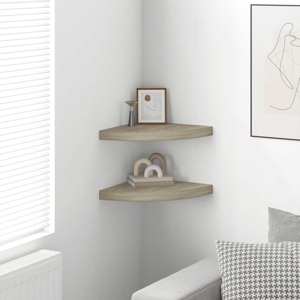 Hoekschappen zwevend 2 st 35x35x3,8 cm MDF eikenkleurig is nu te koop bij PeponiXL, paradijselijk wonen!