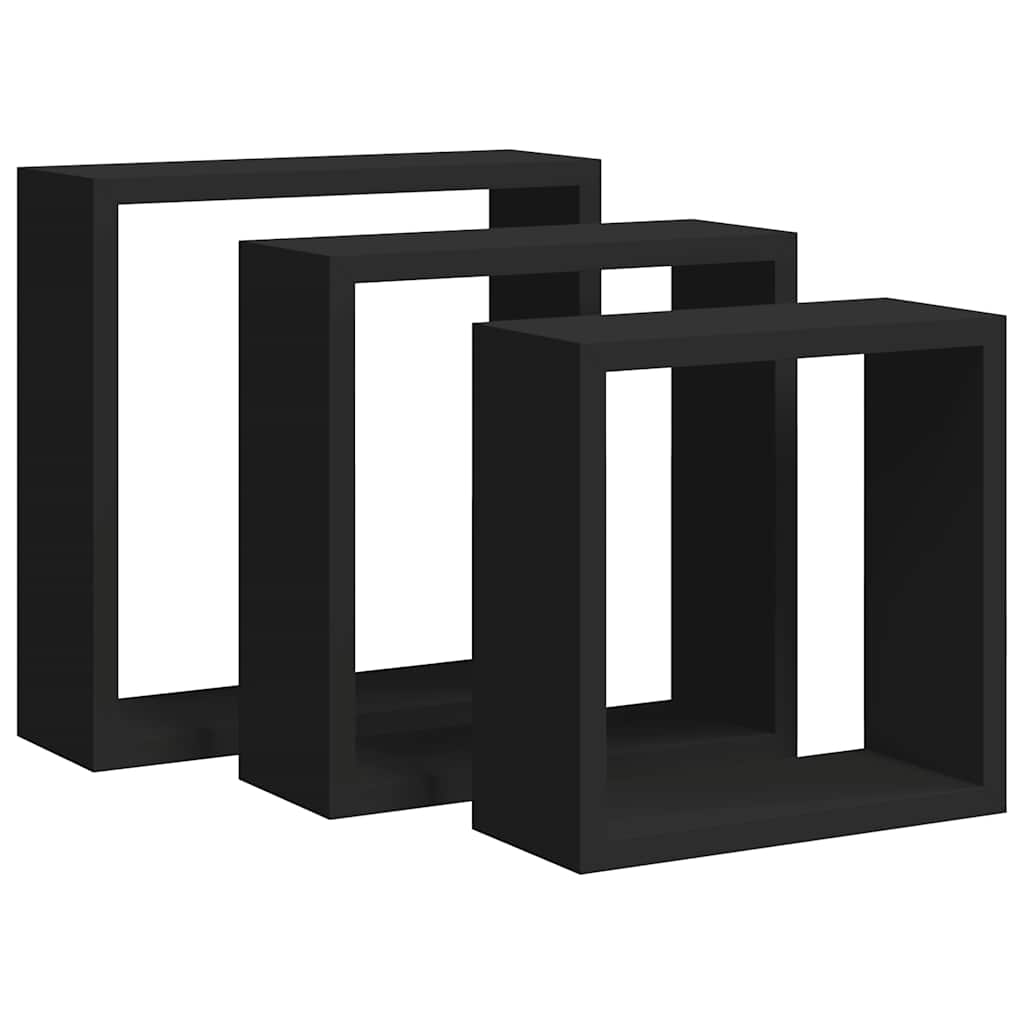 Wandschappen kubus 3 st MDF zwart is nu te koop bij PeponiXL, paradijselijk wonen!