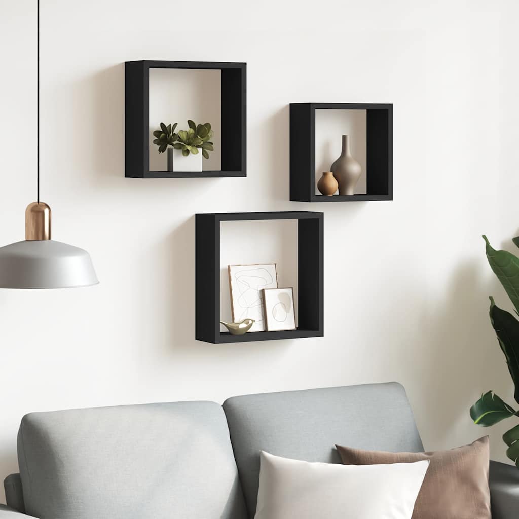 Wandschappen kubus 3 st MDF zwart is nu te koop bij PeponiXL, paradijselijk wonen!